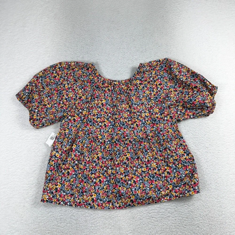 Old Navy Floral Babydoll Puff Sleeve Top Large Multi Color NWT Cotton Blouse